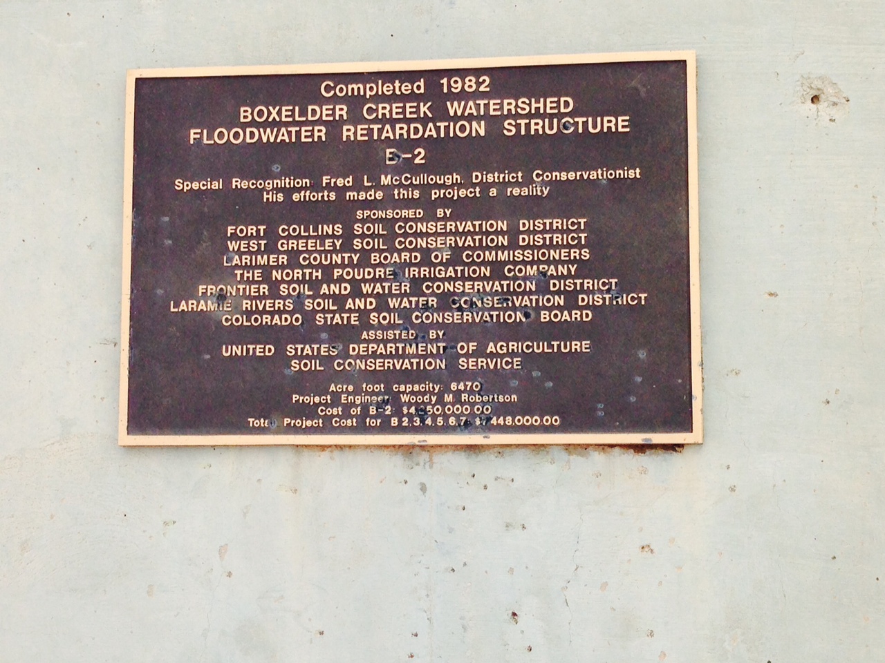 B-2 Boxelder dam installation sign